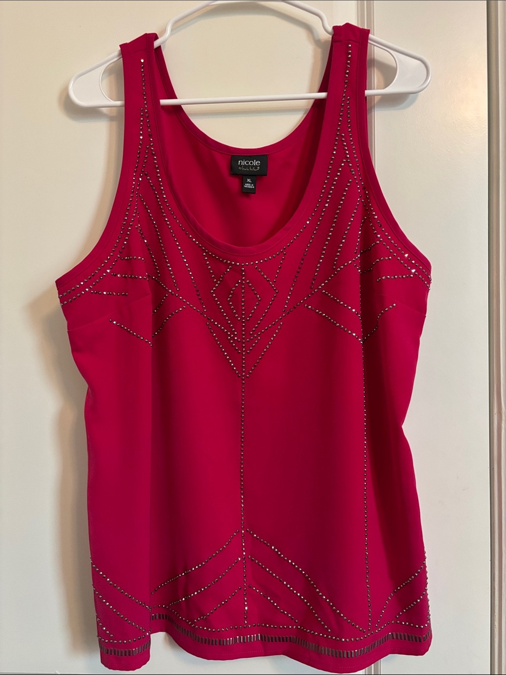 Nicole by Nicole Miller Fuchsia Studded Scoop Neck Tank